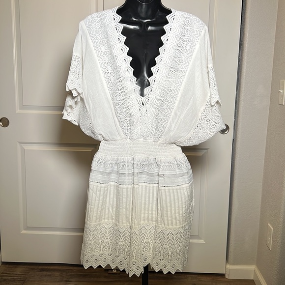 Off-White Front&Back V-Neck Mini Dress | elastic waist band | med | never worn - Picture 6 of 11